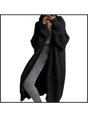 Long Chunky Knit Open Front Cardigan Oversized Batwing Sleeve Fall Sweater